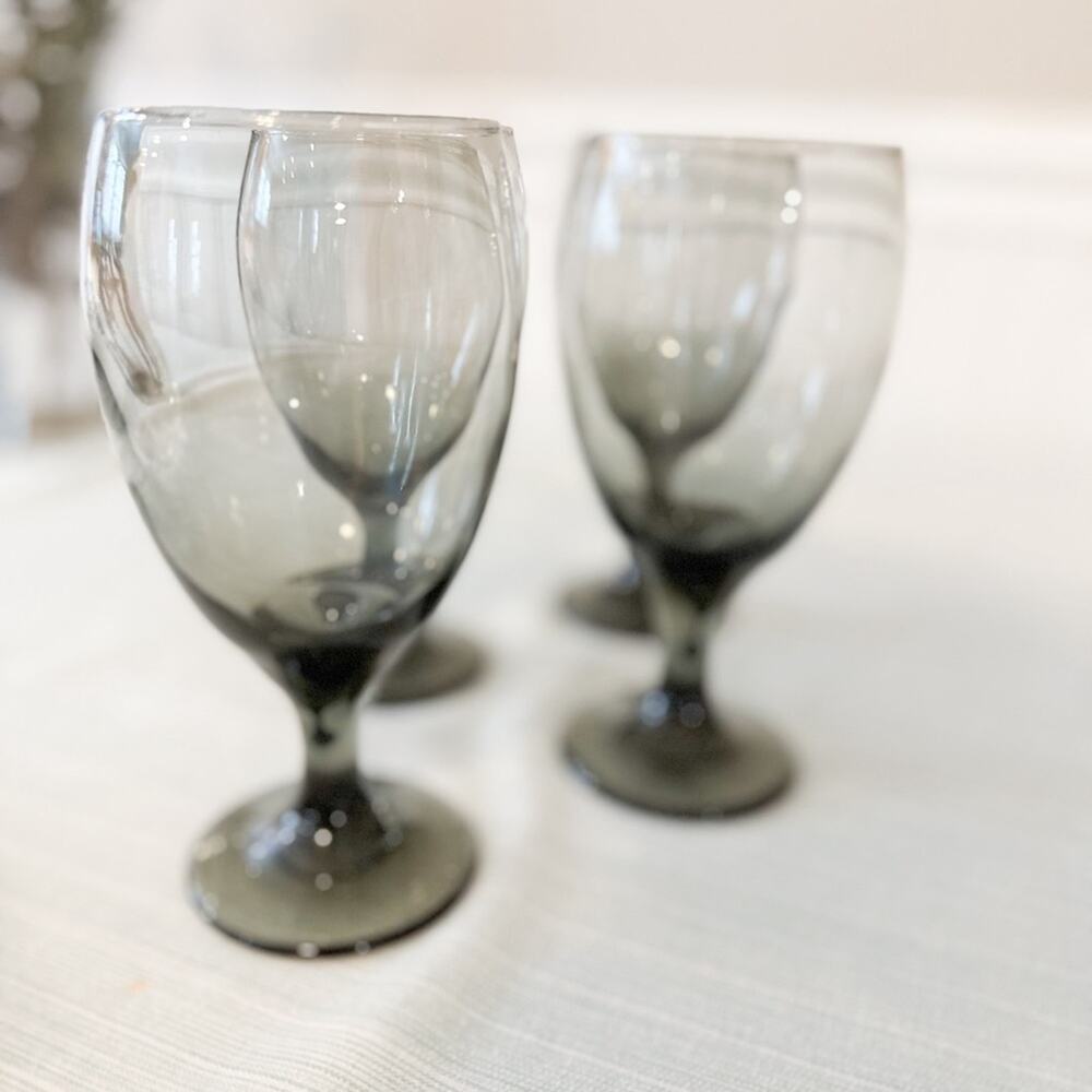 Anthropologie Charcoal Smoke Goblet Drinking Glasses, Set of 4, Kitchenware